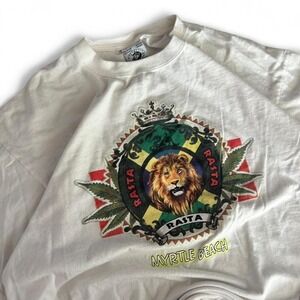 White Rasta Bata weed tee shirt with lion design #reggae Size XL